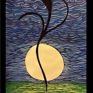 Abstract Painting with Blue and Yellow Tones